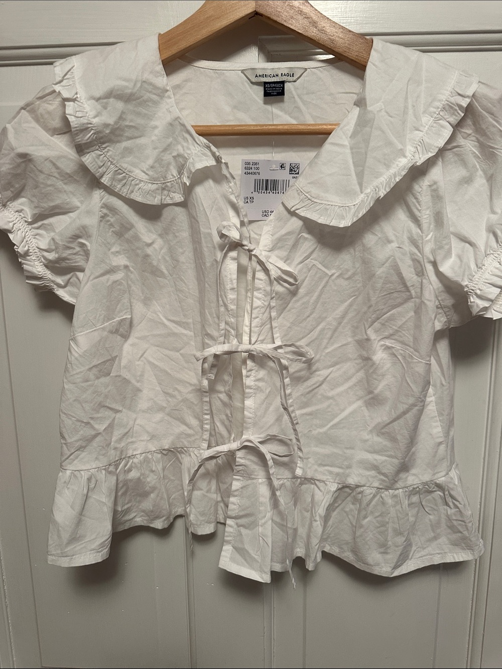 American Eagle Outfitters White Ruffle Tie-Front Blouse